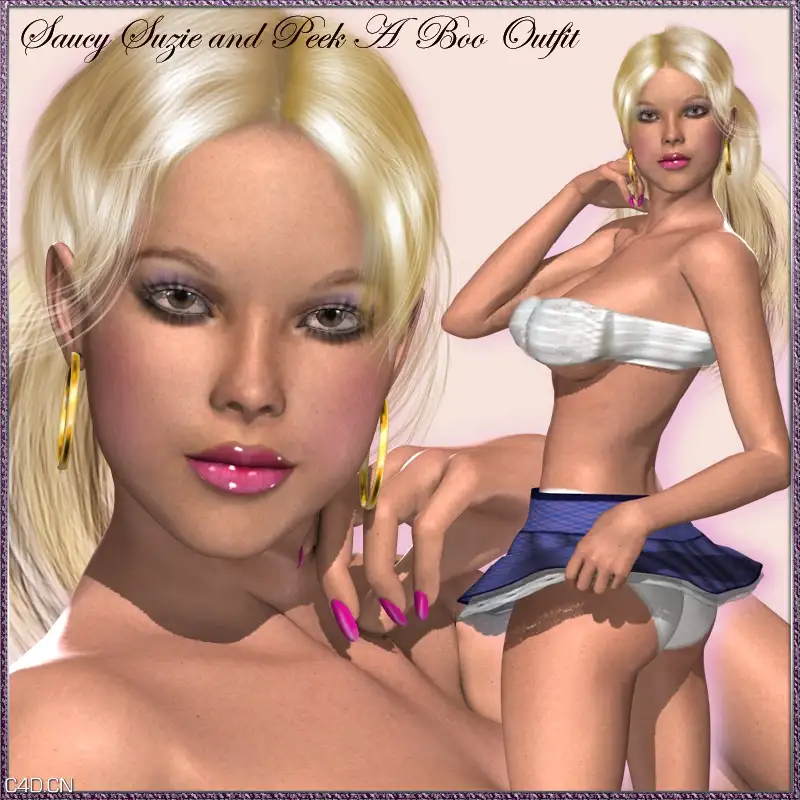 金发女郎poser模型 Renderosity Saucy Suzie and Peek A Boo Outfit