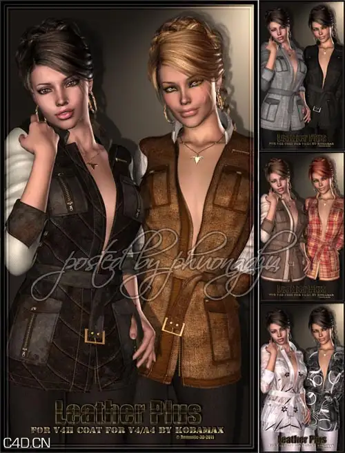 Renderosity Leather Plus- for V4H coat for V4/A4