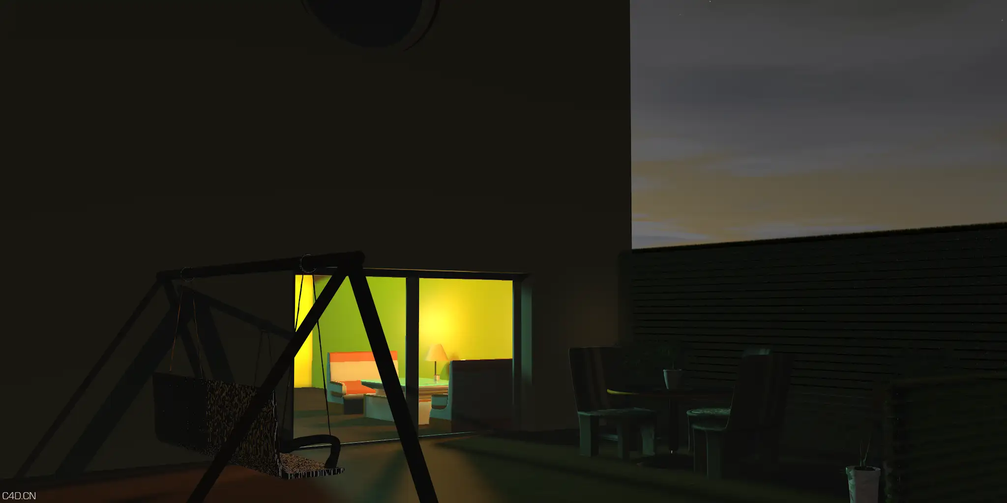 别墅与花园 模型下载 - C4D之家 - 写实性建筑 晚上.png