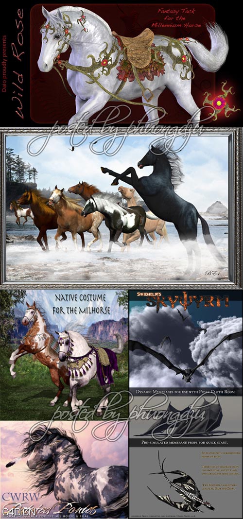 马poser模型 Daz3D Dragon and Horses