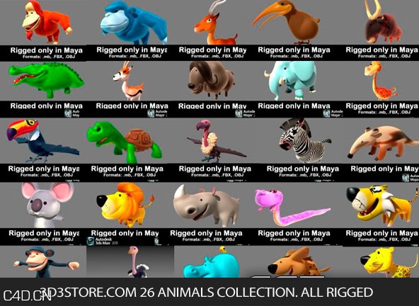 卡通动物Maya模型 3D3store.com 26 Animals Collection. All Rigged - C4D之家 - 1e623bc8e50d3538be0d6a0876ab6a05.jpg