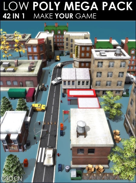 卡通房屋模型/低面房屋3D模型 3DOcean – Low poly City Megapack (42 models)