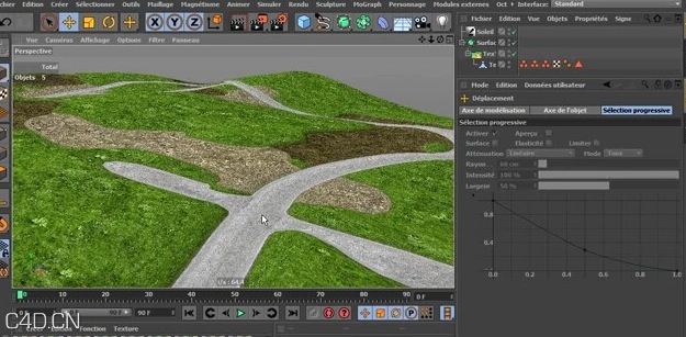 c4d草地山坡公路UV贴图绘制教程