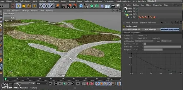 c4d草地山坡公路UV贴图绘制教程