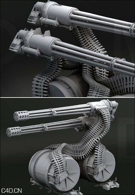 重机枪3D模型 Duel GUA-8s+Challenger 2 MBT+CROWS with .50 Cal