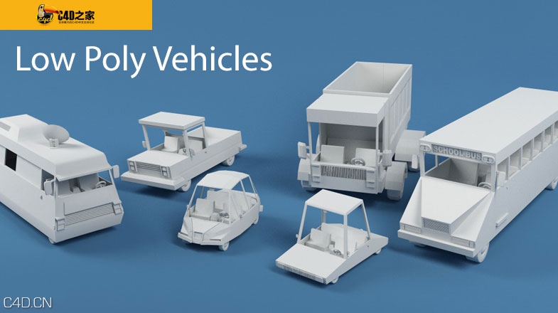 低面汽车C4D模型 Low Poly Vehicles - C4D之家 - free_low_poly_vehicles_feat.jpg