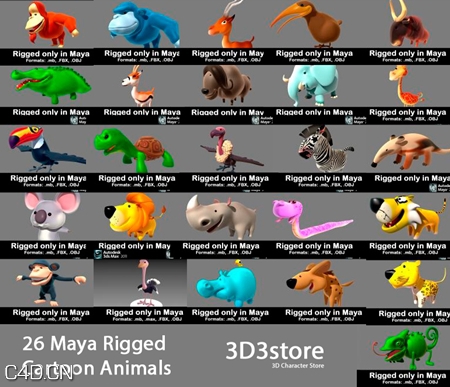 卡通动物3D模型 3D3Store – 26 Animals Collection – All Rigged