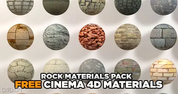 C4D石墙材质 ROCK MATERIALS PACK CINEMA 4D TUTORIALS - C4D之家 - materials11-600x250.jpg