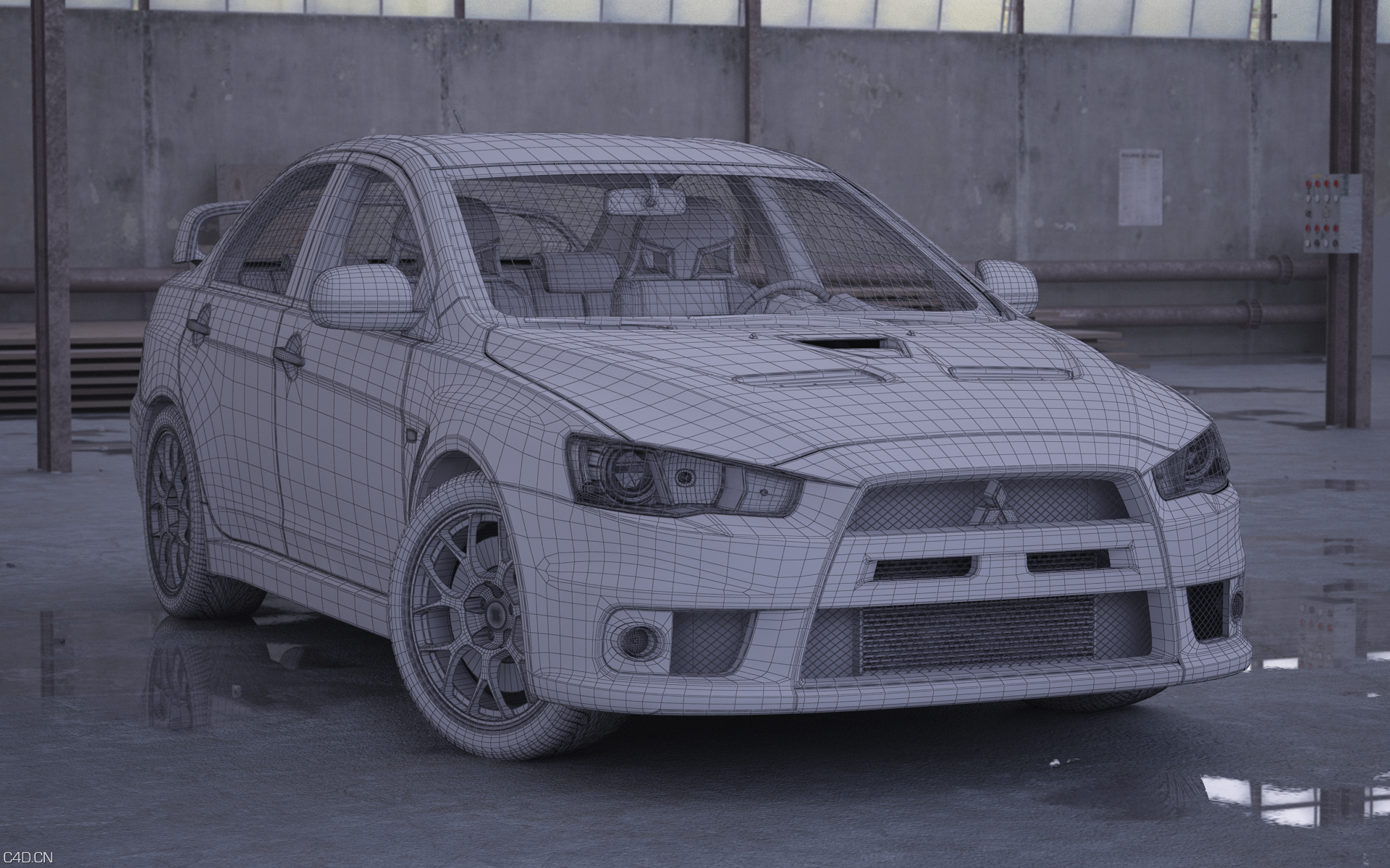 高精度汽车模型：三菱赛carC4D模型 - C4D之家 - 01-正面.png