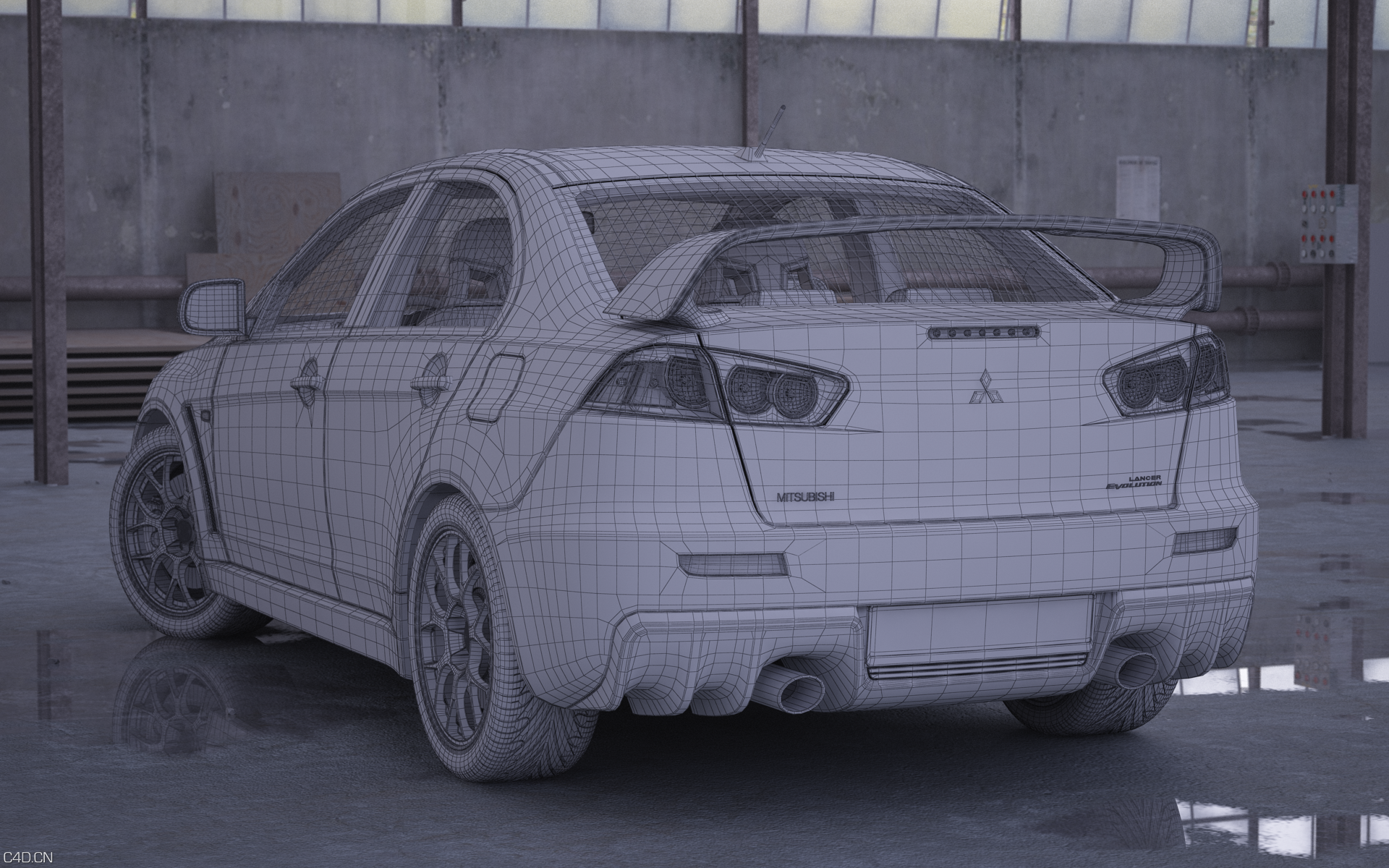 高精度汽车模型：三菱赛carC4D模型 - C4D之家 - 01-背面.png