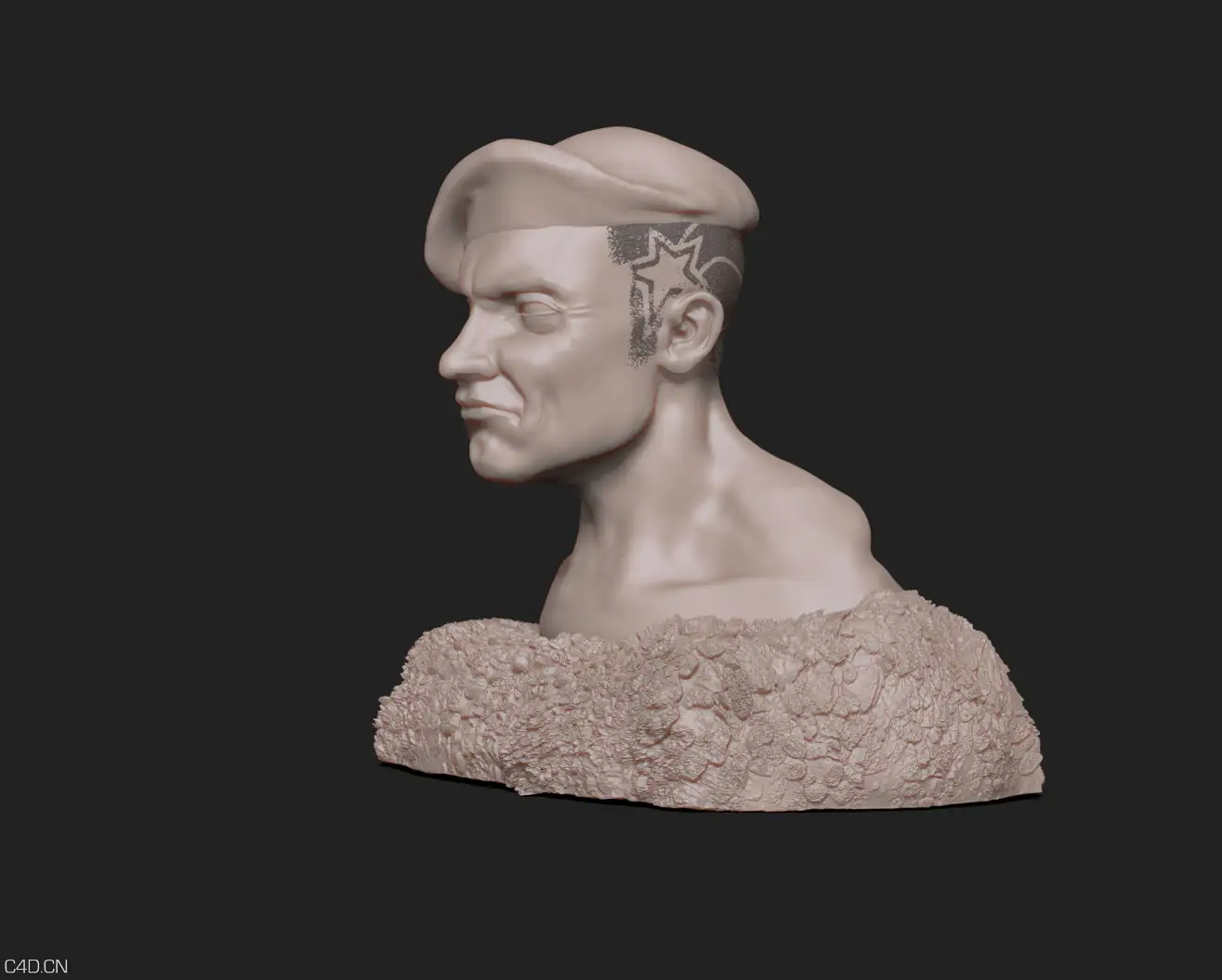 国外人物头像Zb雕刻作品 Green Beret (Zbrush wip) - C4D之家 - Beret_bust_004.jpg