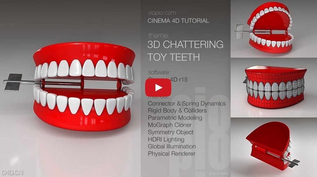 C4D创建喋喋不休的玩具牙齿 Cinema 4D Tutorial – 3D Chattering Toy Teeth