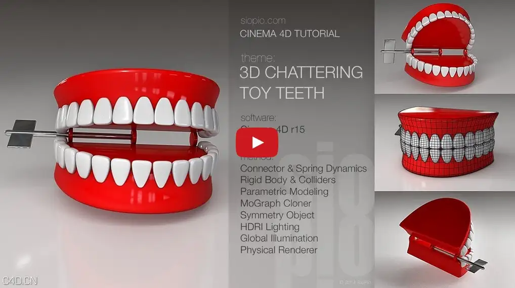 C4D创建喋喋不休的玩具牙齿 Cinema 4D Tutorial – 3D Chattering Toy Teeth