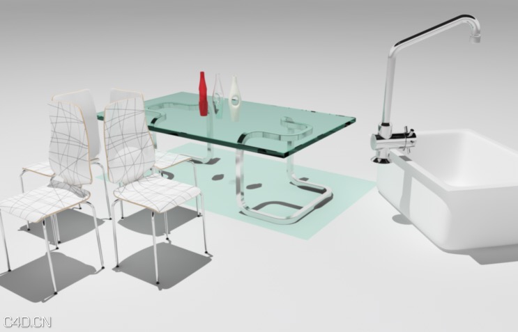 卫浴C4D模型合集：椅子,桌子,洗手池,洗手液（c4d for vray）