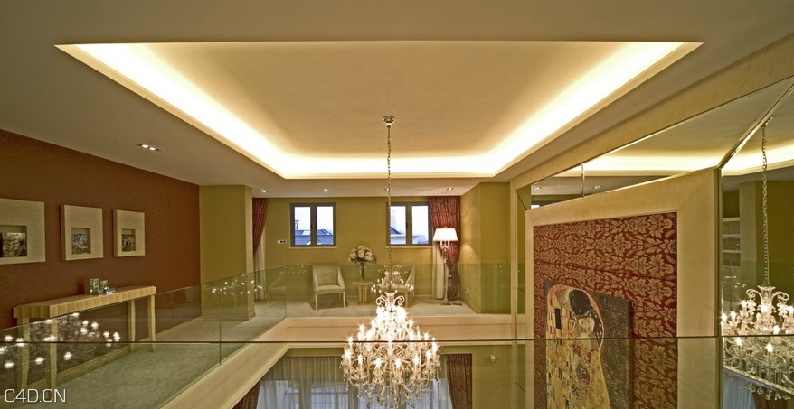 C4D怎么做出室内吊灯的灯带效果？