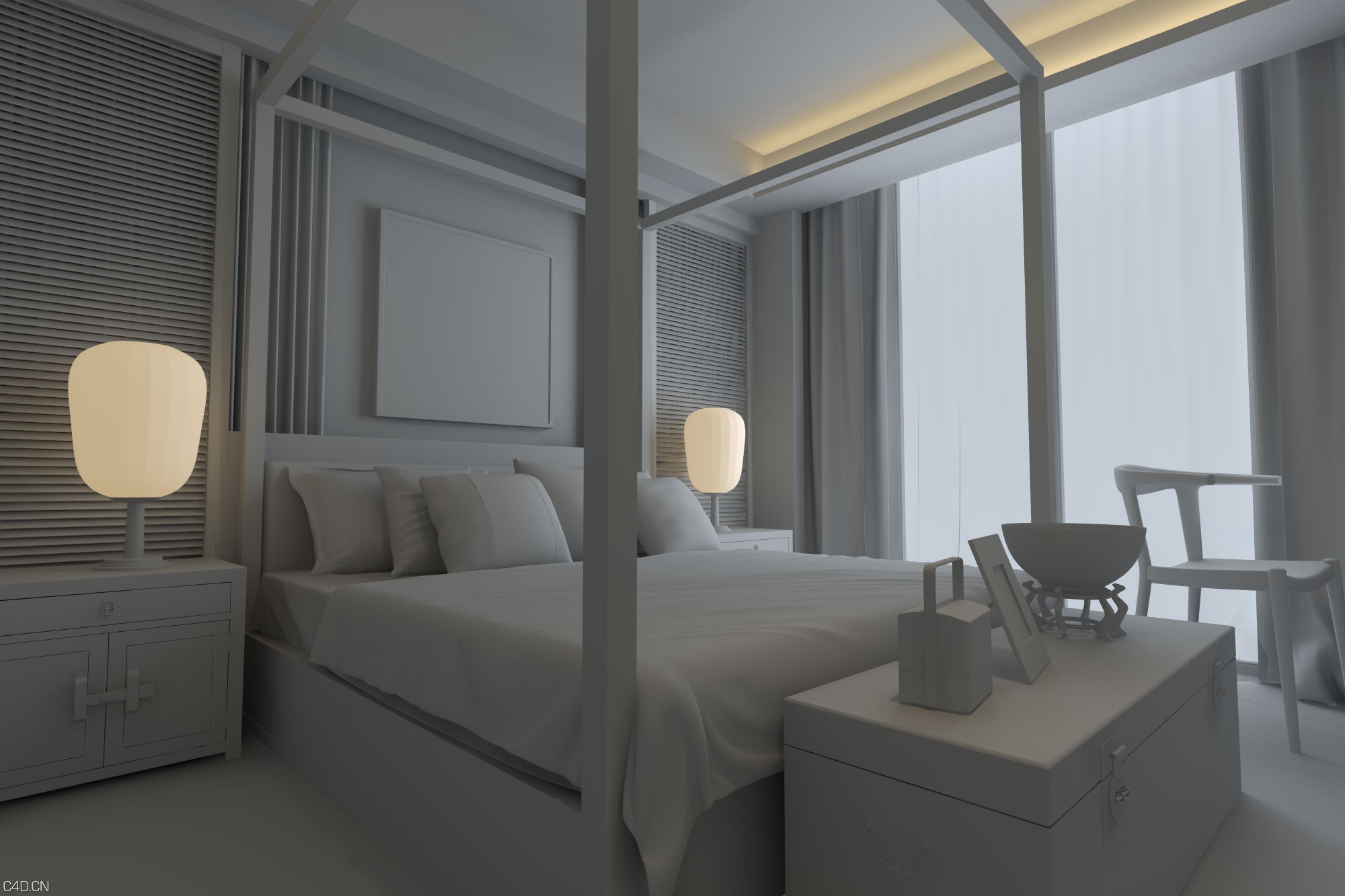 C4D FOR VRAY室内白模灯光测试图 - C4D之家 - 2000白模时间10.jpg