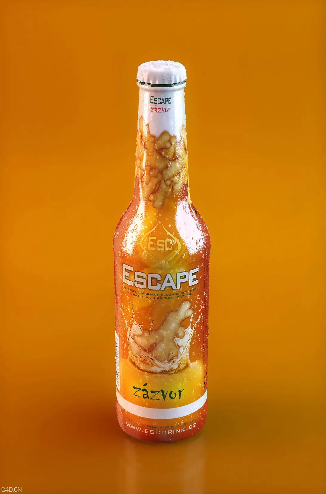 长满水珠的碳酸饮料瓶C4D渲染 Carbonated beverage bottle