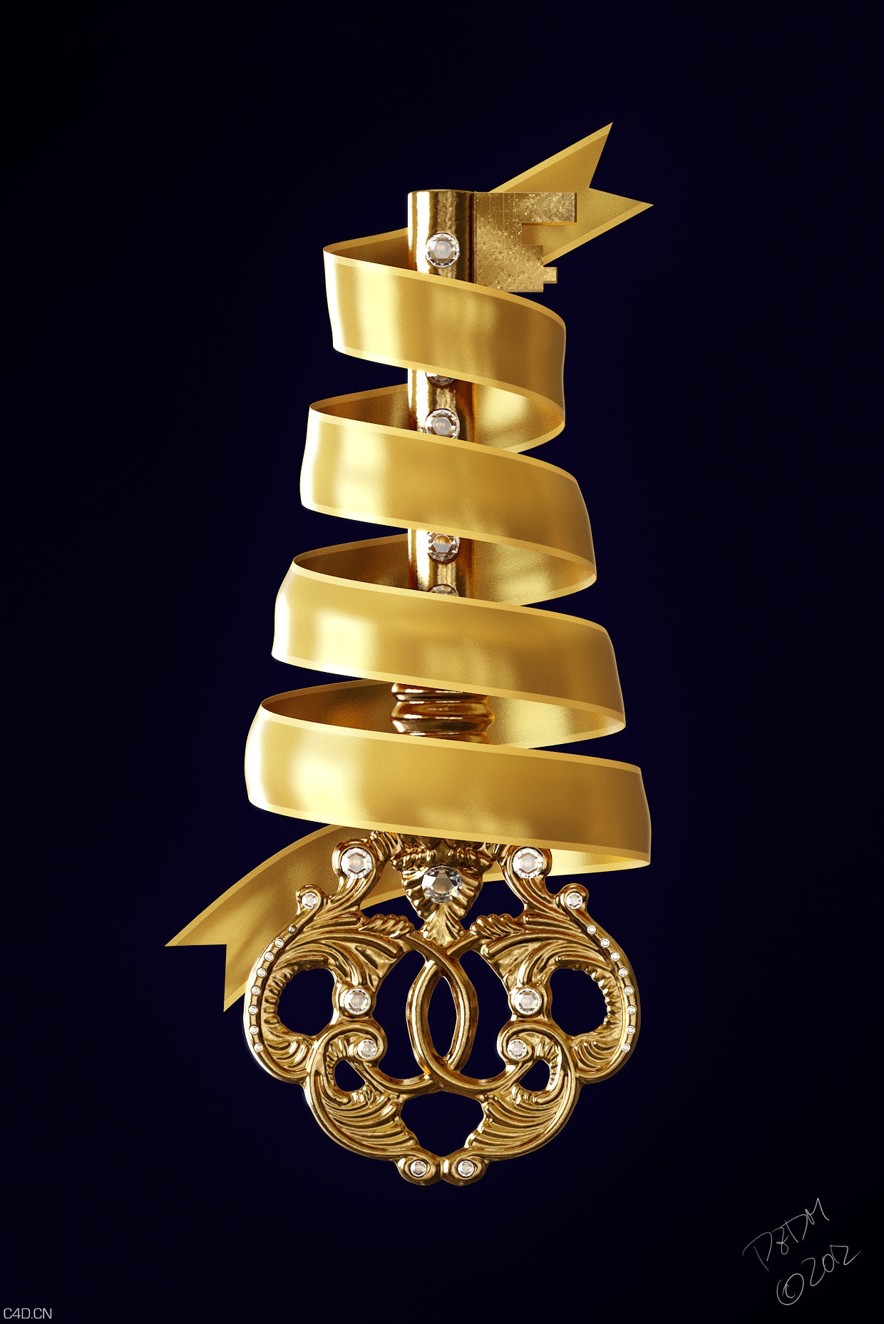 金色钥匙C4D渲染 Golden key