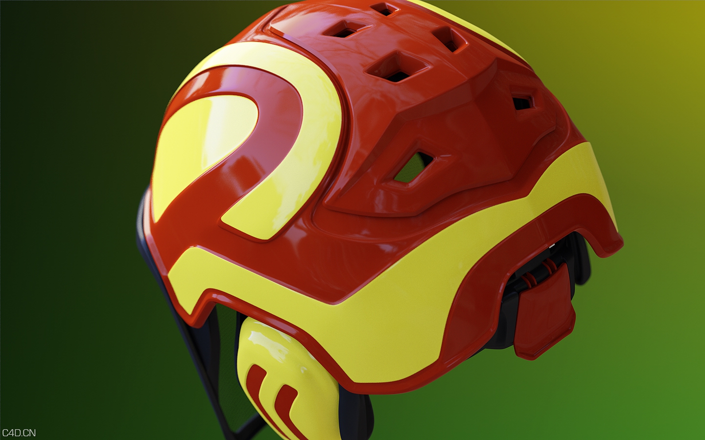 红黄色的安全头盔C4D渲染 helmet