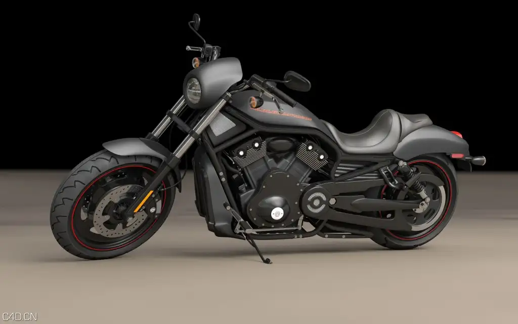 黑色摩托车C4D模型 Harley Night Rod Special