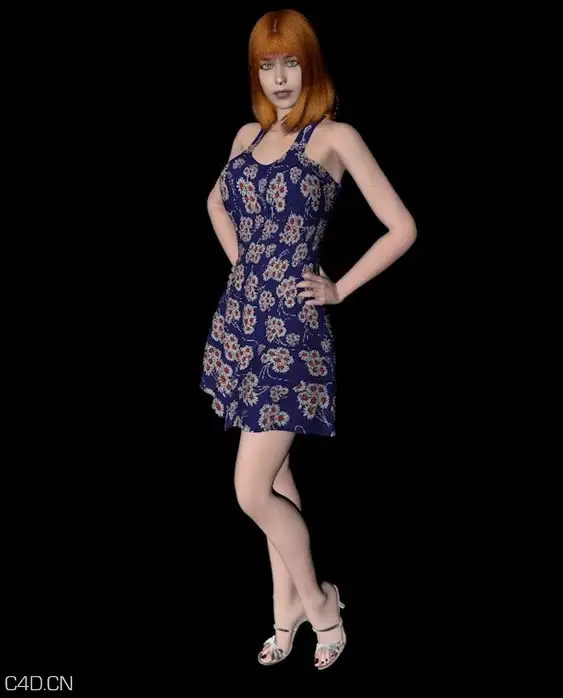 国外金发花裙女性C4D模型 People 3d