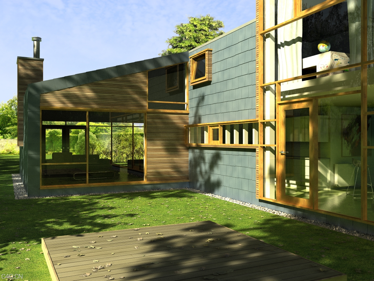 别墅小木屋C4D模型（vray白天/夜晚渲染）The Timber Lodge - C4D之家 - day low quality.jpg