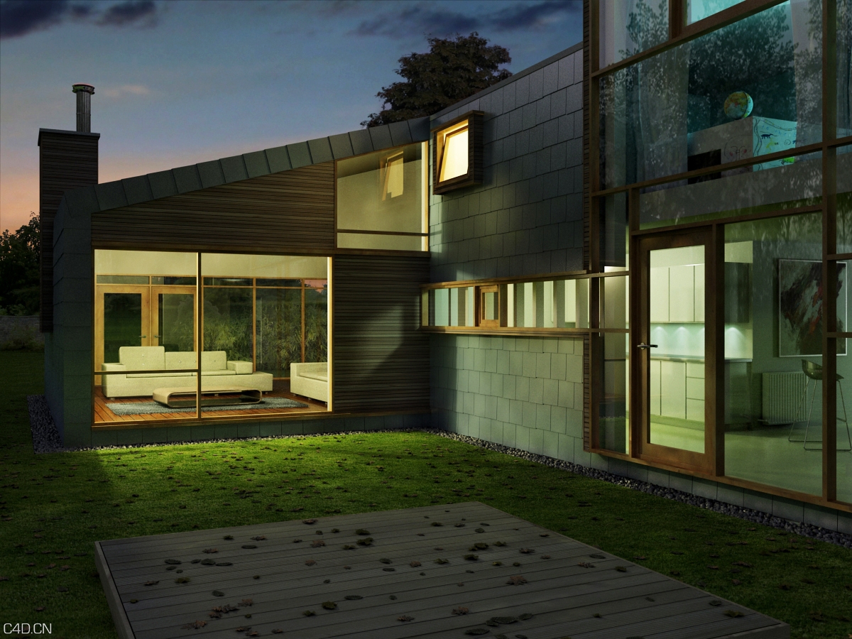 别墅小木屋C4D模型（vray白天/夜晚渲染）The Timber Lodge - C4D之家 - night high quality.jpg