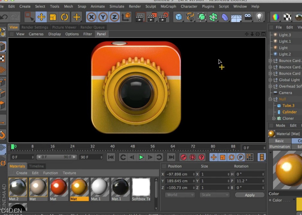 GSG(灰猩猩)C4D相机UI图标制作视频教程