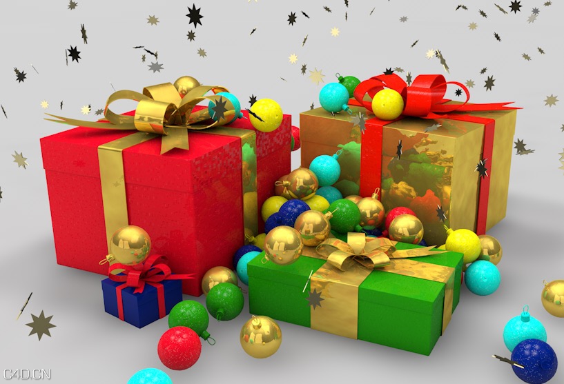 圣诞节礼品及饰品C4D模型 C4D Gifts and Ornaments