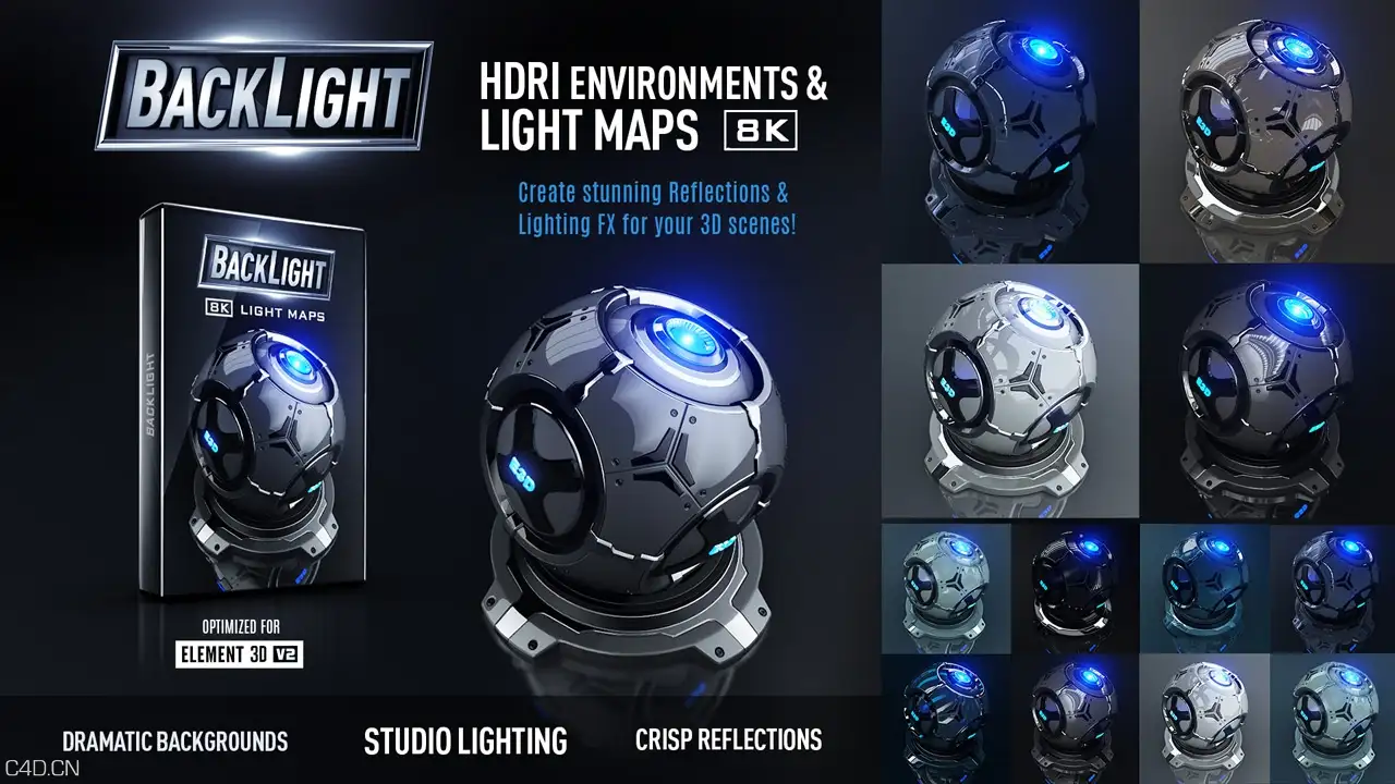 AK E3D高清贴图HDRI预设 Video Copilot BackLight : 8K Environments / Light Maps