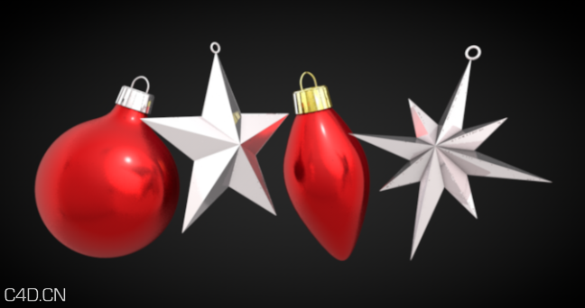 圣诞节饰品模型-灯泡、五角星C4D模型 C4D Holiday Ornaments