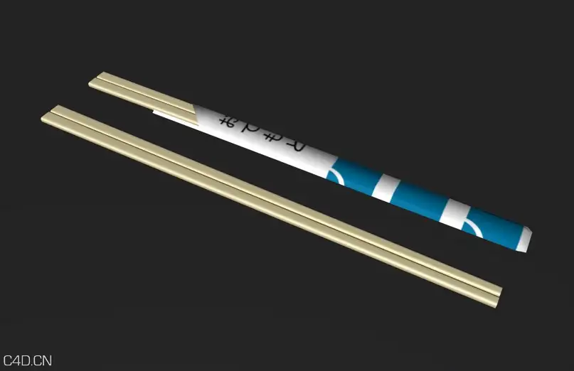 一次性筷子和筷子包装纸袋C4D模型 Chopsticks and wrapping paper