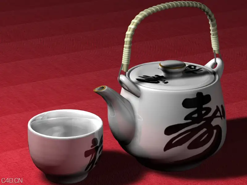 日本陶瓷福寿茶壶/茶杯C4D模型 ocha setto – tea sets