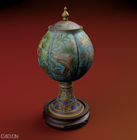 景泰蓝瓷器古董花瓶C4D模型 Urna Cloisonné