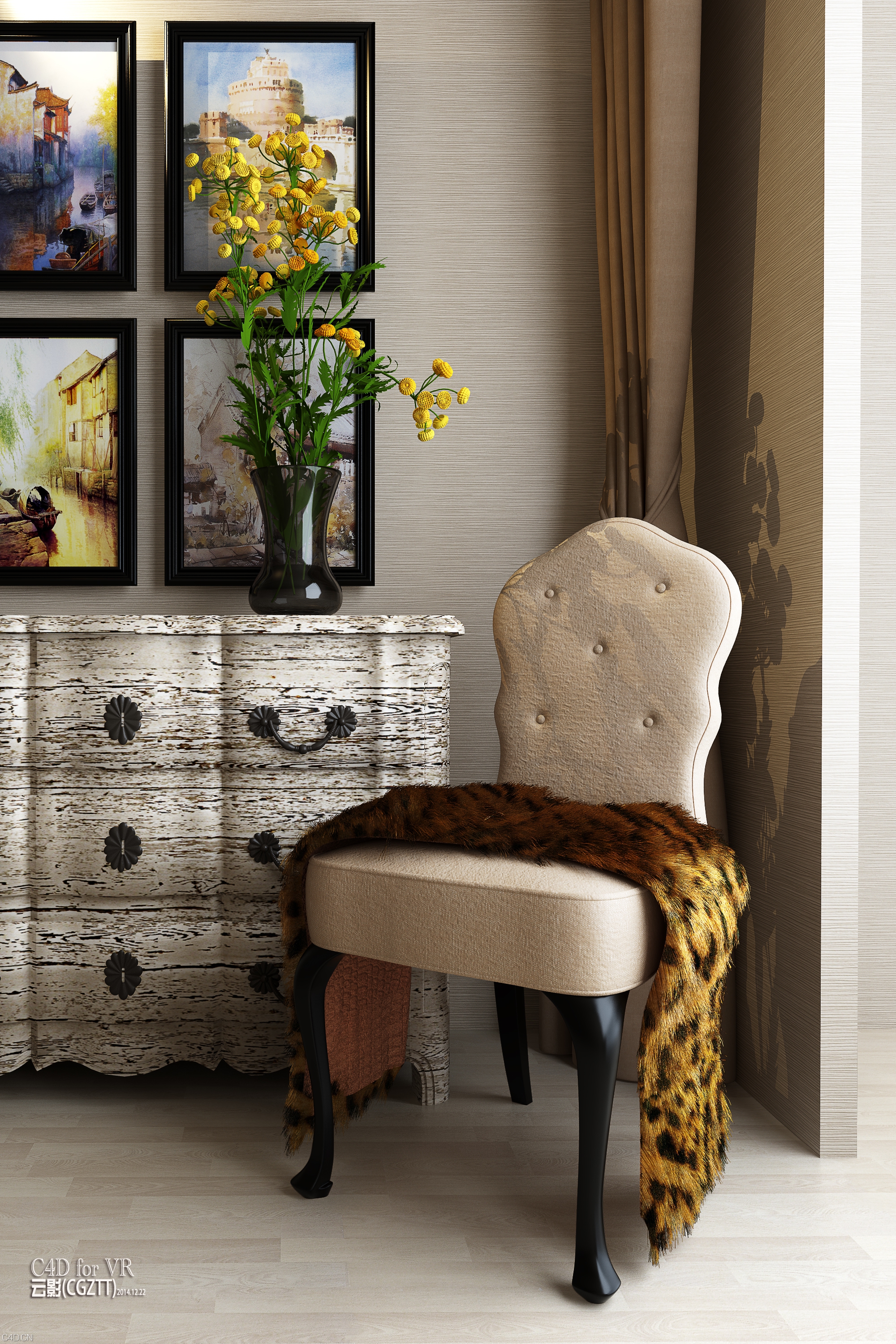 C4D FOR VR室内之(毛皮,毛发材质)进阶宝典教程流程出图