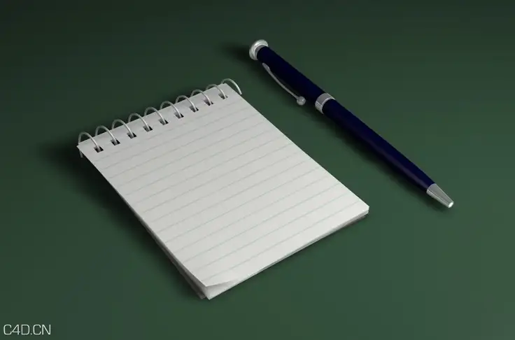 C4D笔记本+钢笔模型 Notebook pen