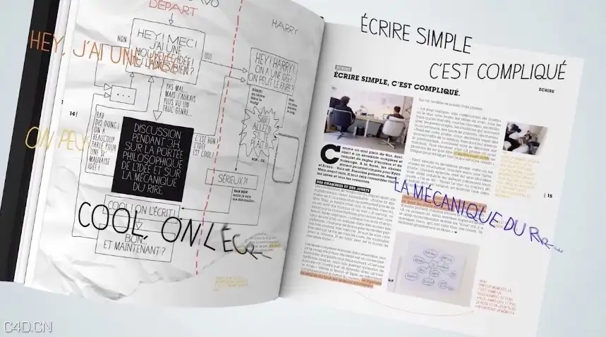 CINEMA 4D创建翻书动画视频教程 Creer un livre 3D