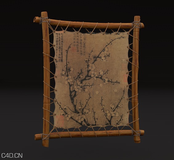竹杆牛皮纸拉画C4D模型