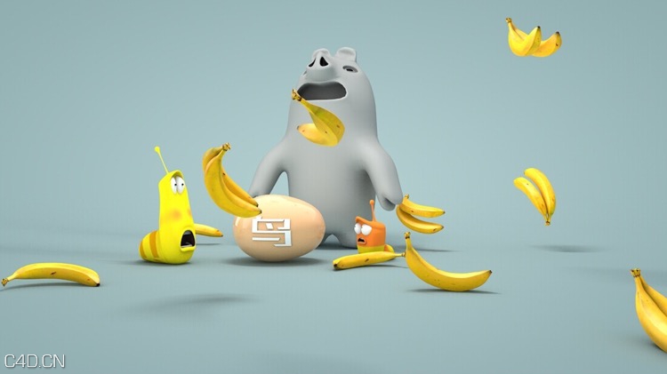 卡通玩偶（臭屁虫、小猪、香蕉）C4D工程