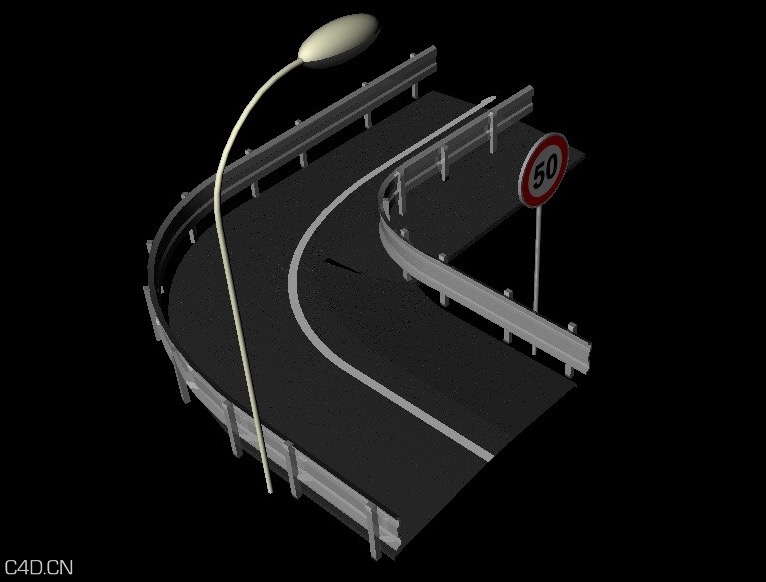 公路转弯段C4D模型 The road turns 3D model