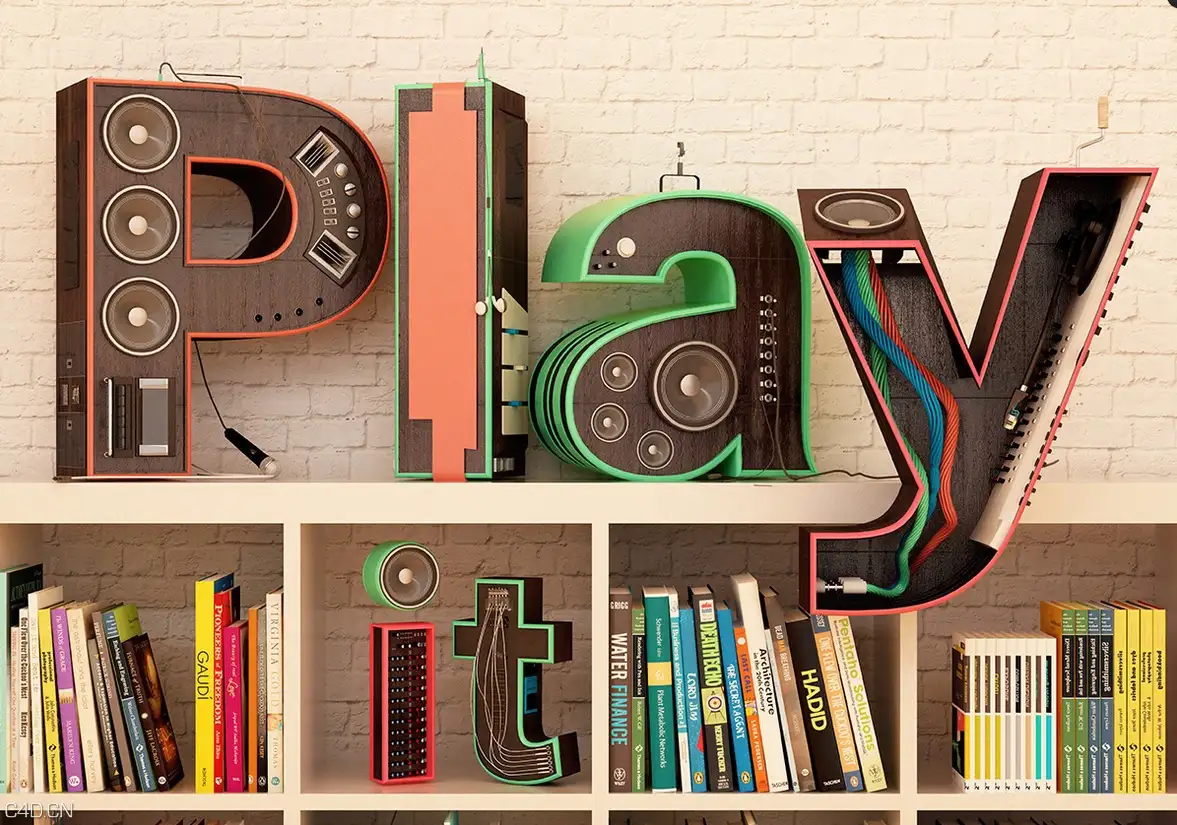 C4D作品欣赏：创意字母 Play it fuck´n loud! - C4D之家 - cinema4d_ 2015-01-23 22.03.58.jpg