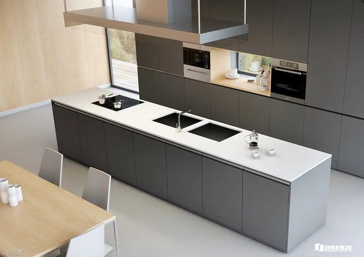 C4D室内作品欣赏：厨房餐厅 Minimalist Kitchen