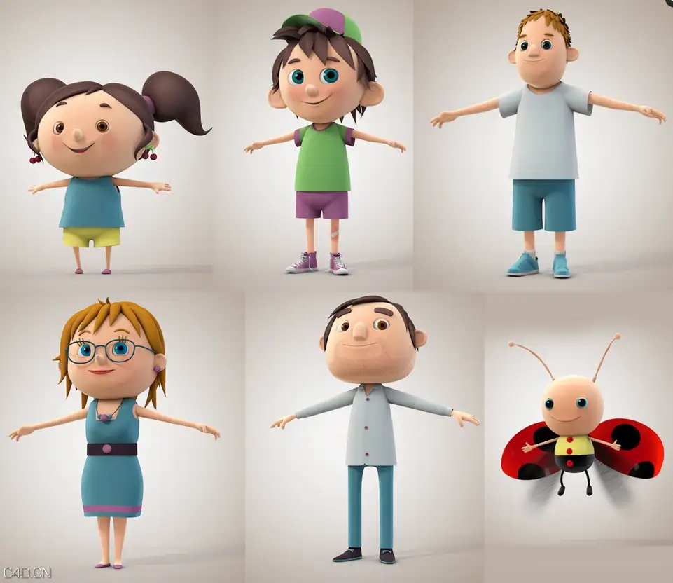 C4D作品欣赏：家庭成员卡通形象 Famille 3D / 3D Family