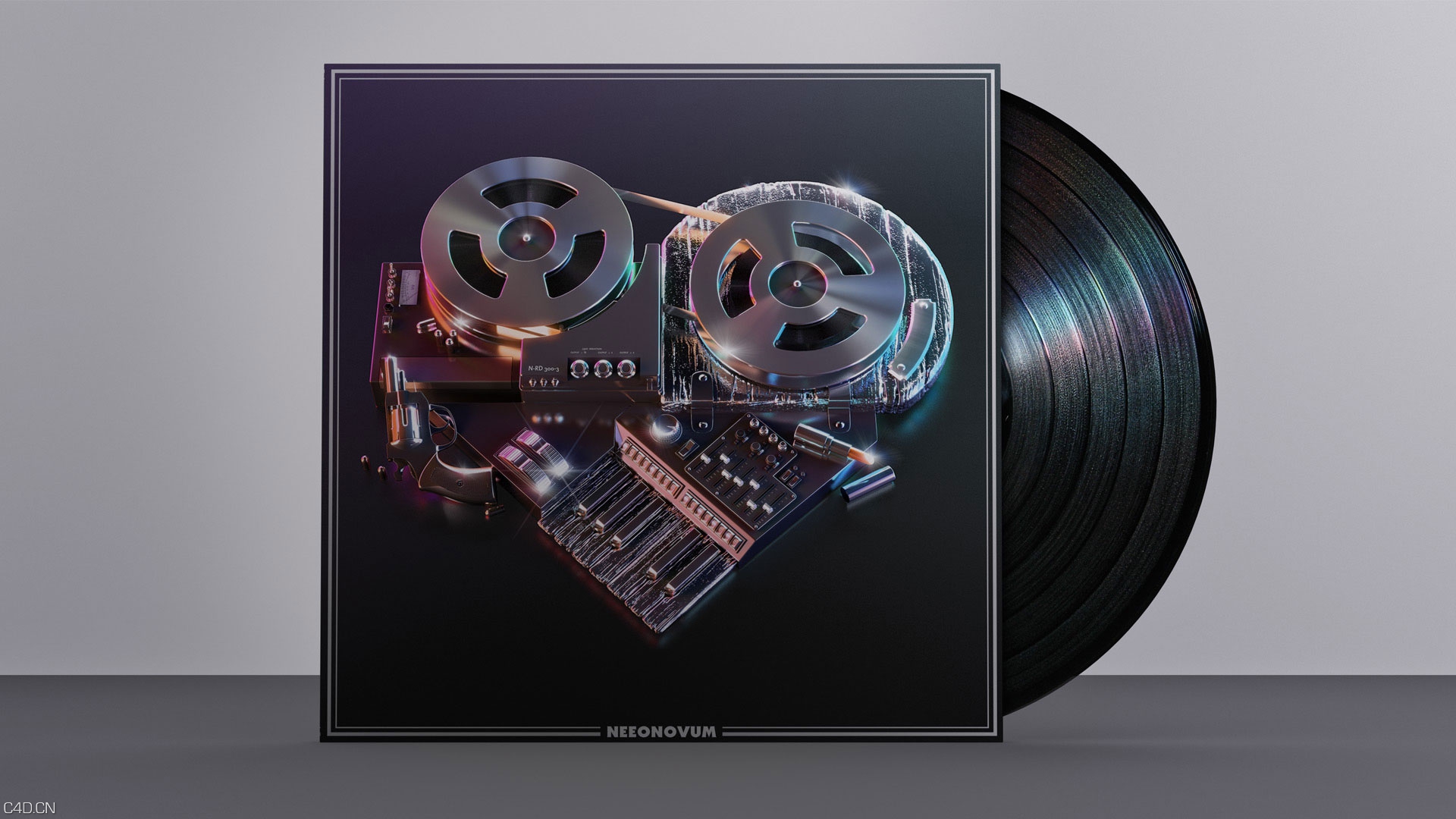 C4D作品欣赏：黑胶碟播放 NEEONOVUM – COVER ARTWORK