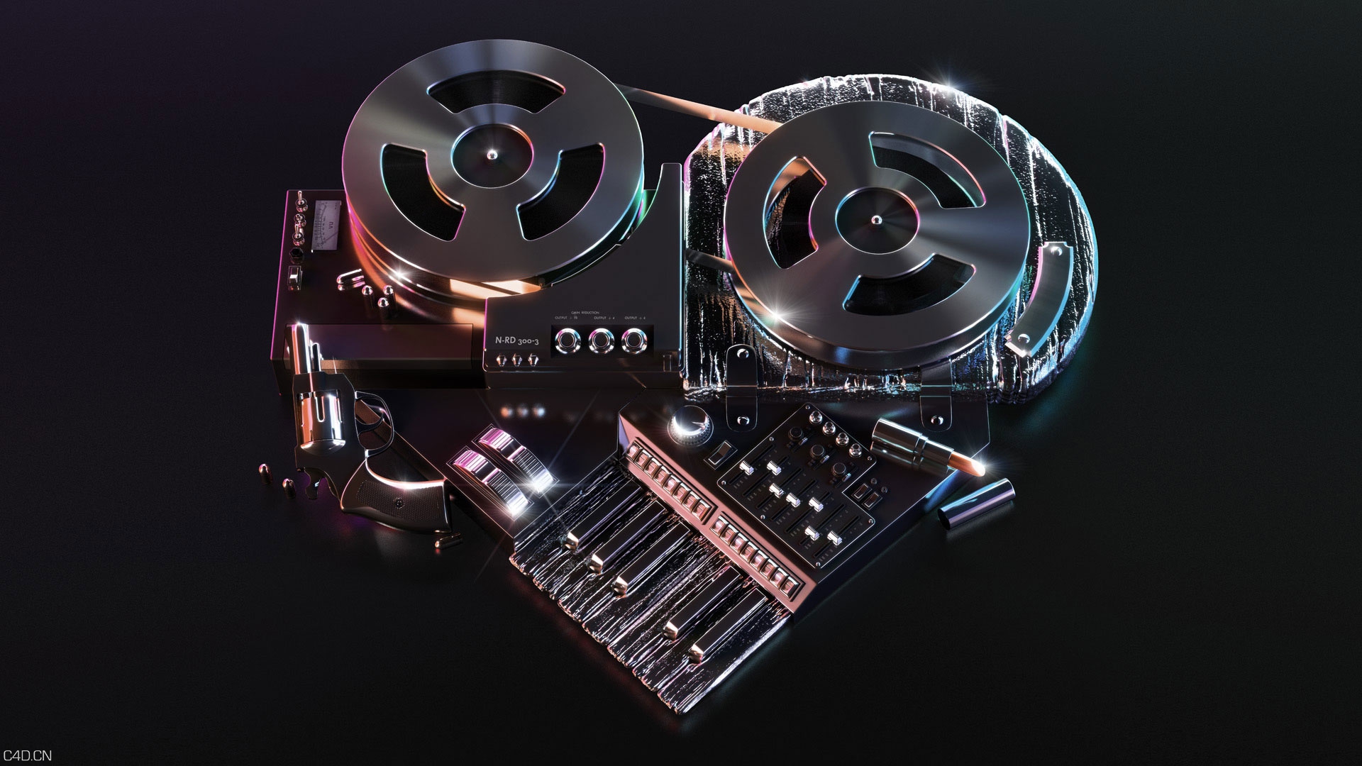 C4D作品欣赏：黑胶碟播放 NEEONOVUM – COVER ARTWORK - C4D之家 - main-01.jpg