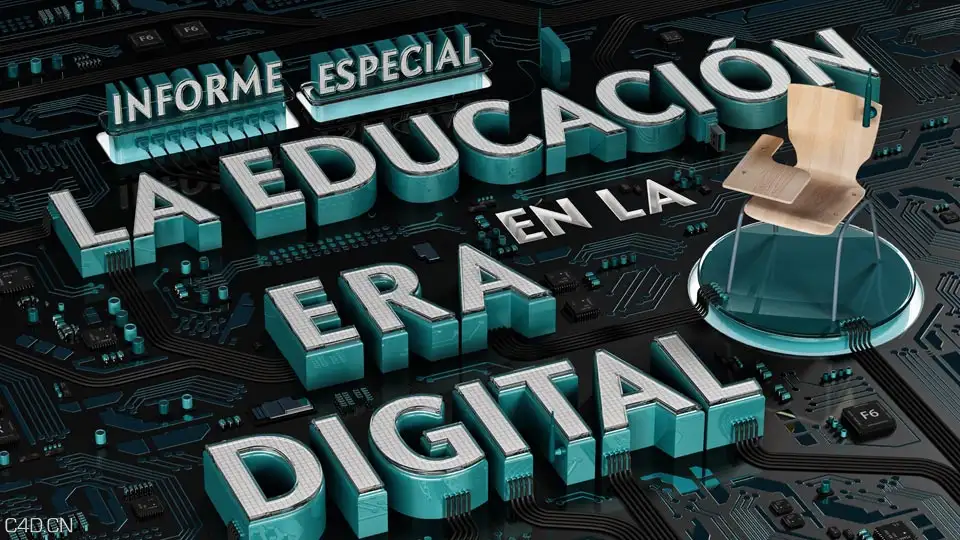 C4D作品欣赏：主板上的文字 SCIENTIFIC AMERICAN – LEARNING IN THE DIGITAL AGE