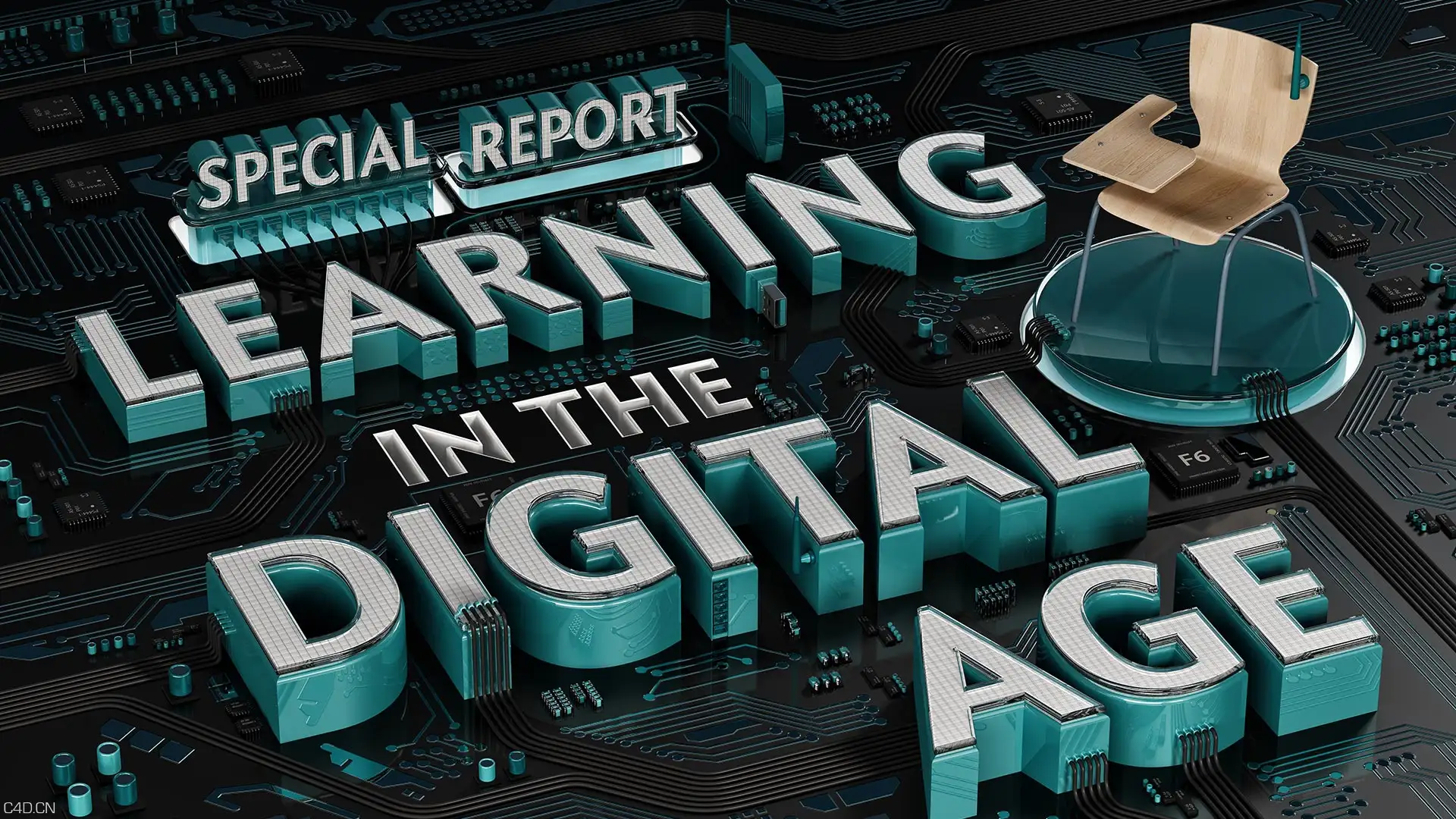 C4D作品欣赏：主板上的文字 SCIENTIFIC AMERICAN – LEARNING IN THE DIGITAL AGE - C4D之家 - main-01.jpg