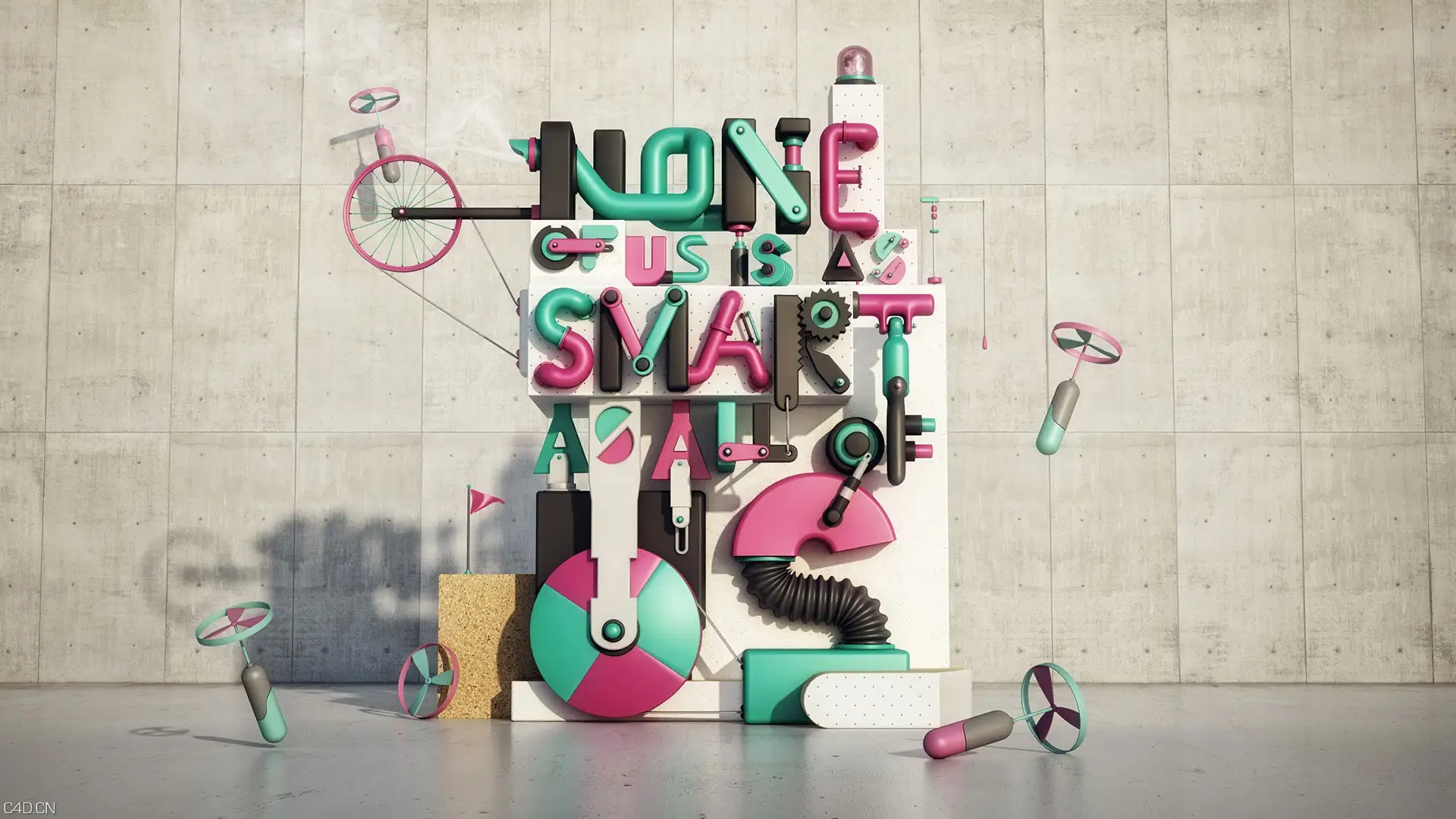 C4D作品欣赏：卡通文字组合广告 BSSP – None Of Us Is As Smart As All Of US - C4D之家 - main-01.jpg