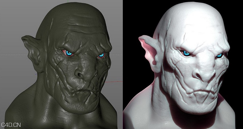C4D兽人头像雕刻实用进阶教程 azog orc sculpting cinema 4d tutorials