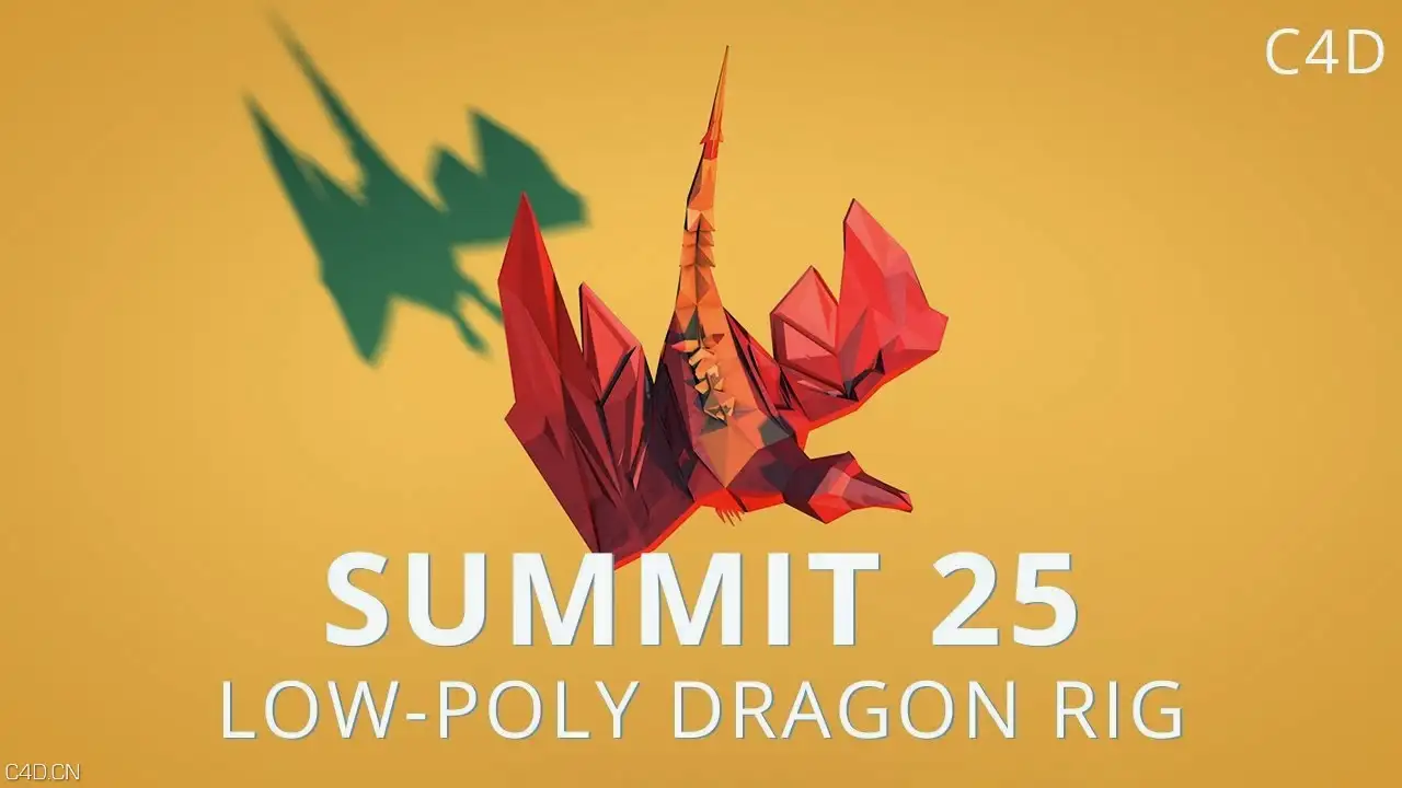 C4D创建低面多边形飞鸟动画教程 Low-Poly Dragon Rig Cinema 4D